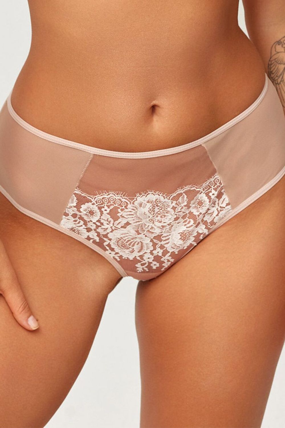 Azal Spitzen-Slip Rosé mit floraler Spitzeneinlage, Detailansicht