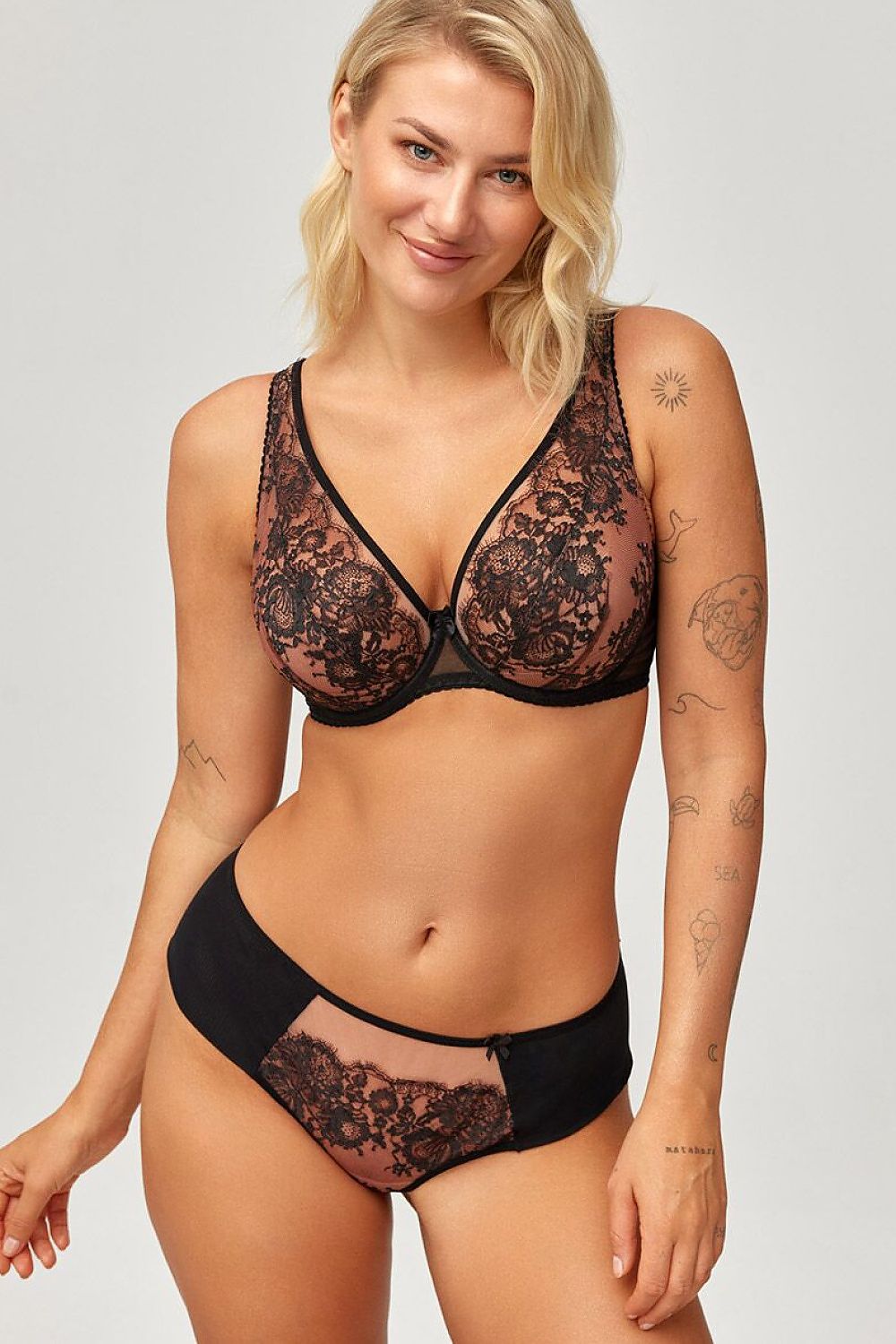Azal Spitzen-Slip Schwarz mit floraler Spitze, Vorderansicht