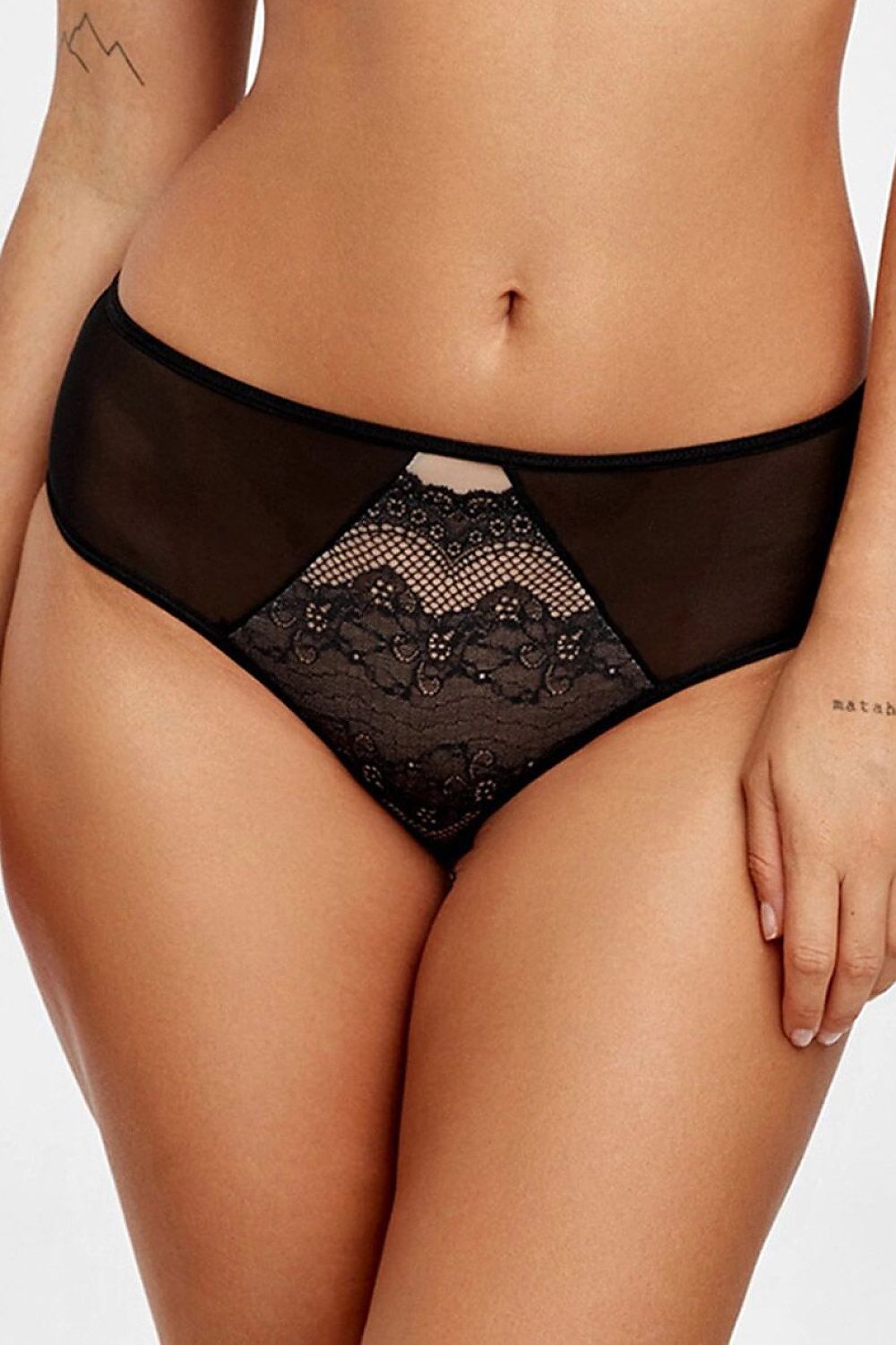 Azal Slip in Schwarz mit Spitze im Brazilian-Schnitt, Vorderansicht