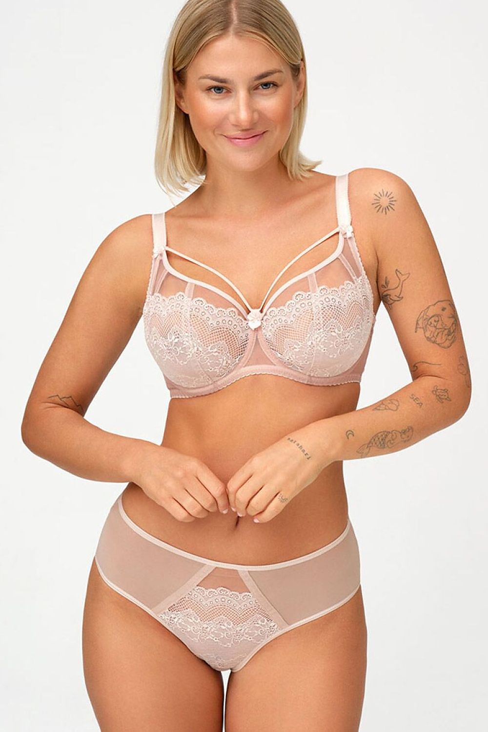 Azal Slip in Rosé mit floralem Spitzenmotiv, Vorderansicht