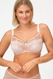 Azal Soft-BH in Beige mit Spitzendetails, Vorderansicht