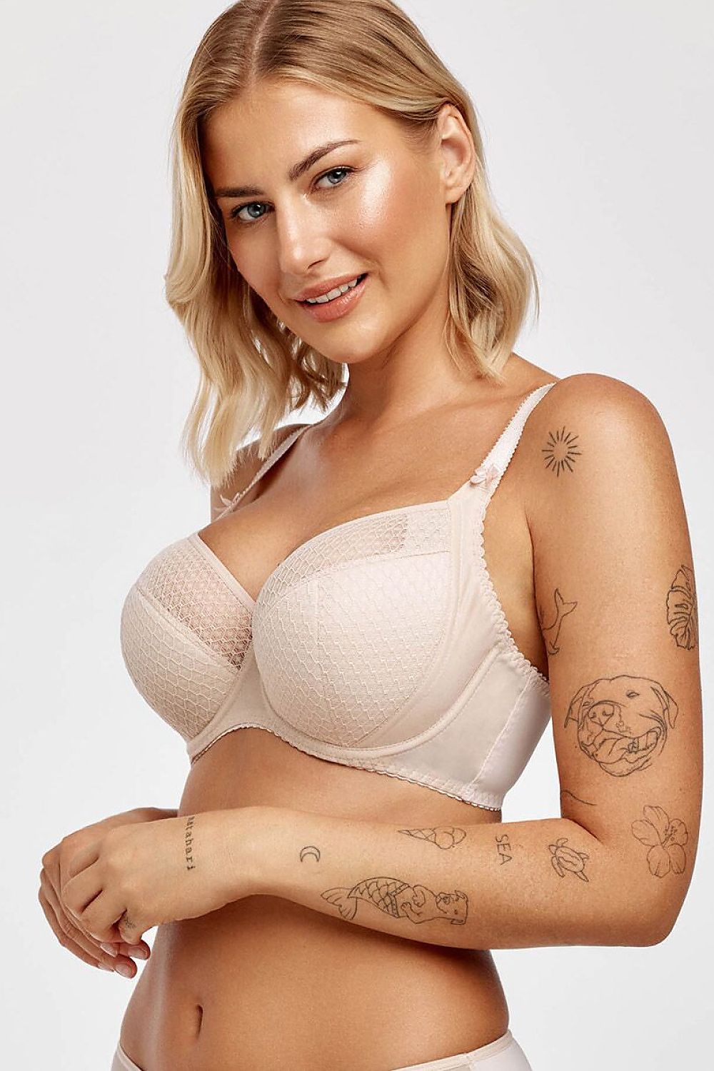 Azal Semi-Soft-BH Puderrosa mit feiner Spitze in Vorderansicht