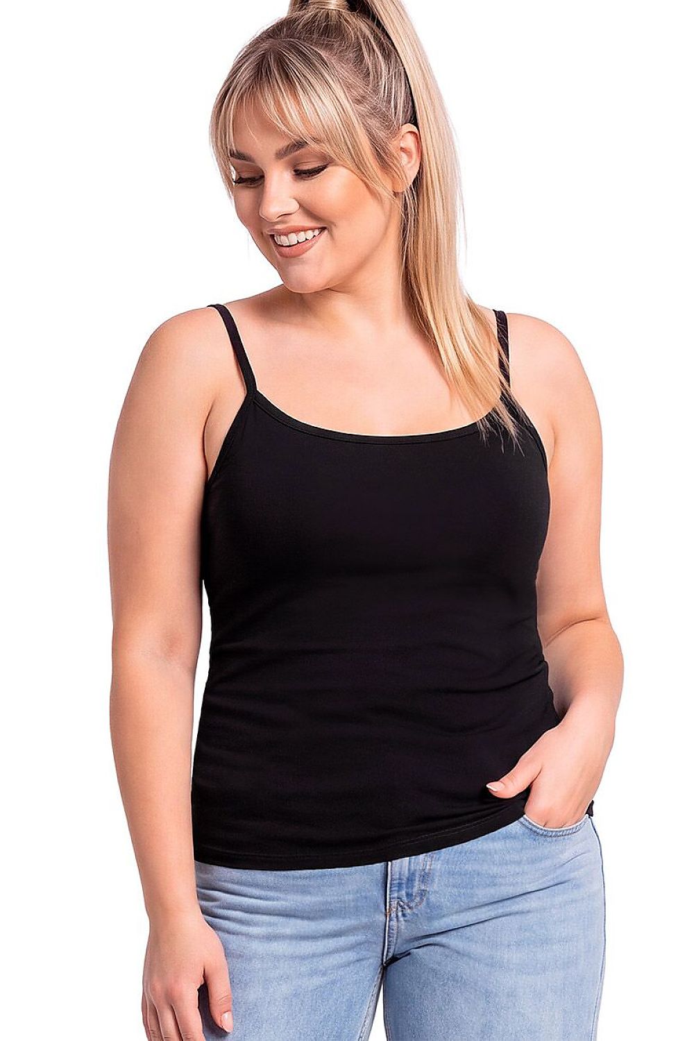 Donna Top in Schwarz mit Spaghettiträgern, Vorderansicht