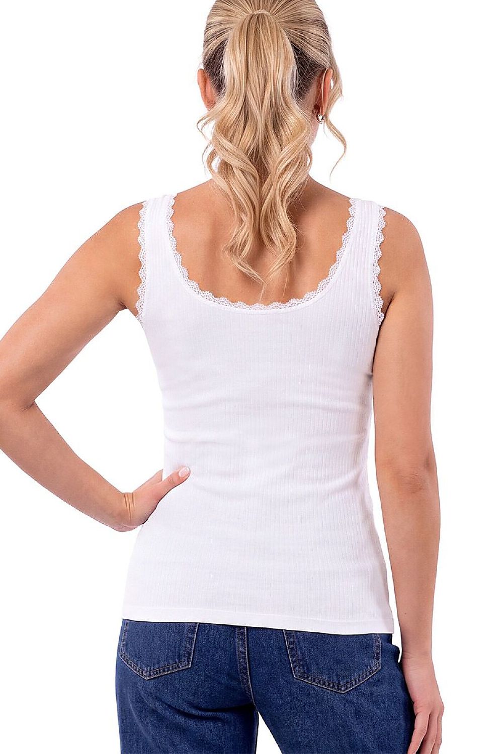 Donna Rippentop in Weiß mit Spitzendetail, Rückansicht