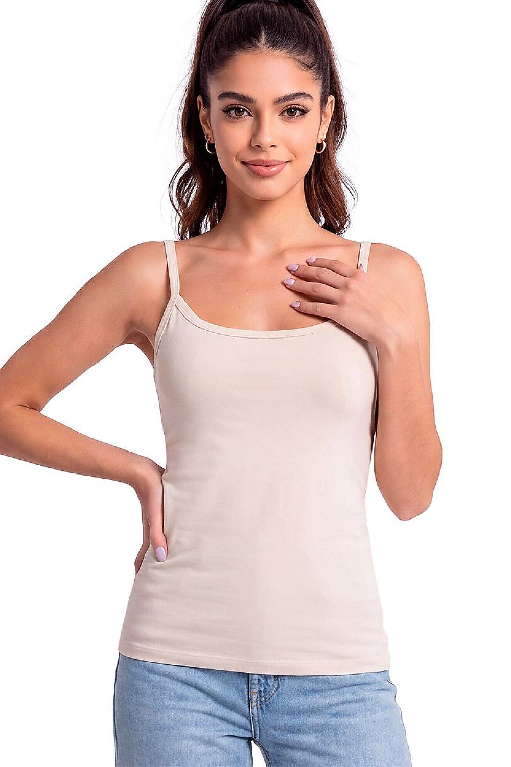 Donna Top in Creme mit schmalen Trägern, Vorderansicht