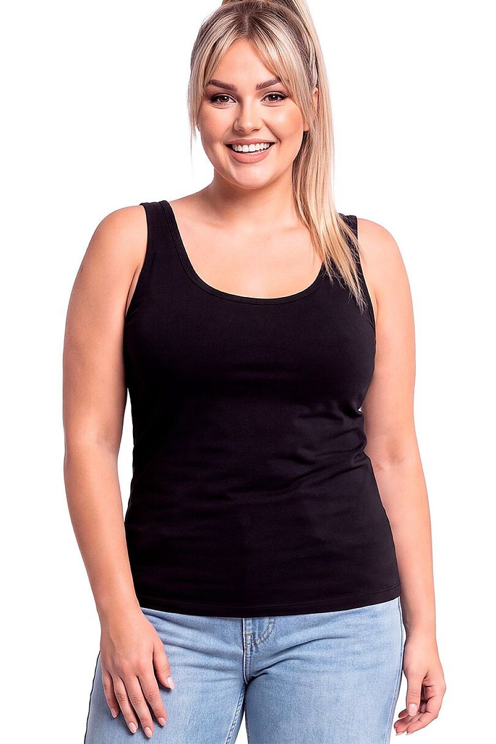 Donna Top in Schwarz mit breiten Trägern, Vorderansicht