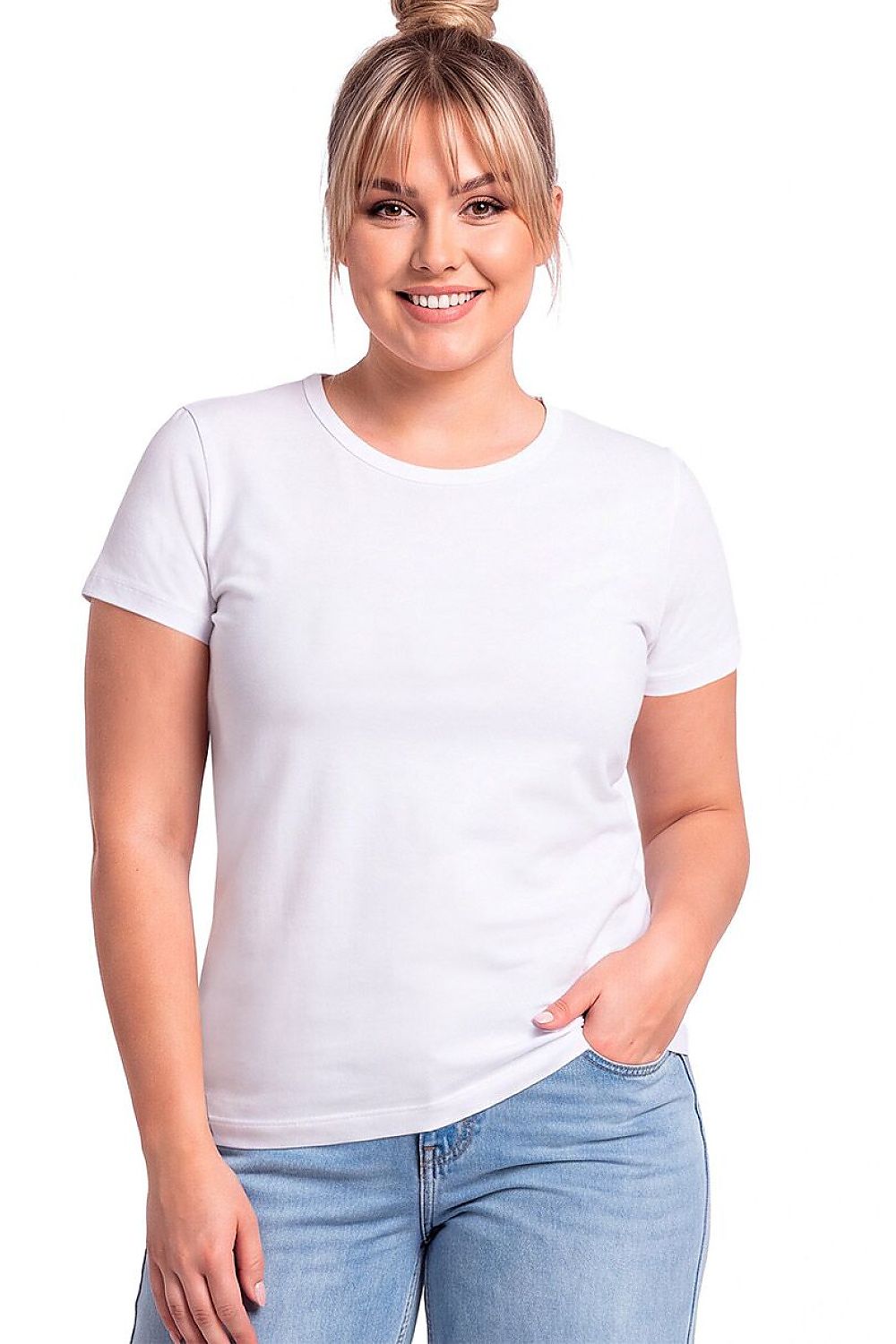 Donna Shirt in Weiß mit Rundhalsausschnitt und kurzen Ärmeln, Vorderansicht