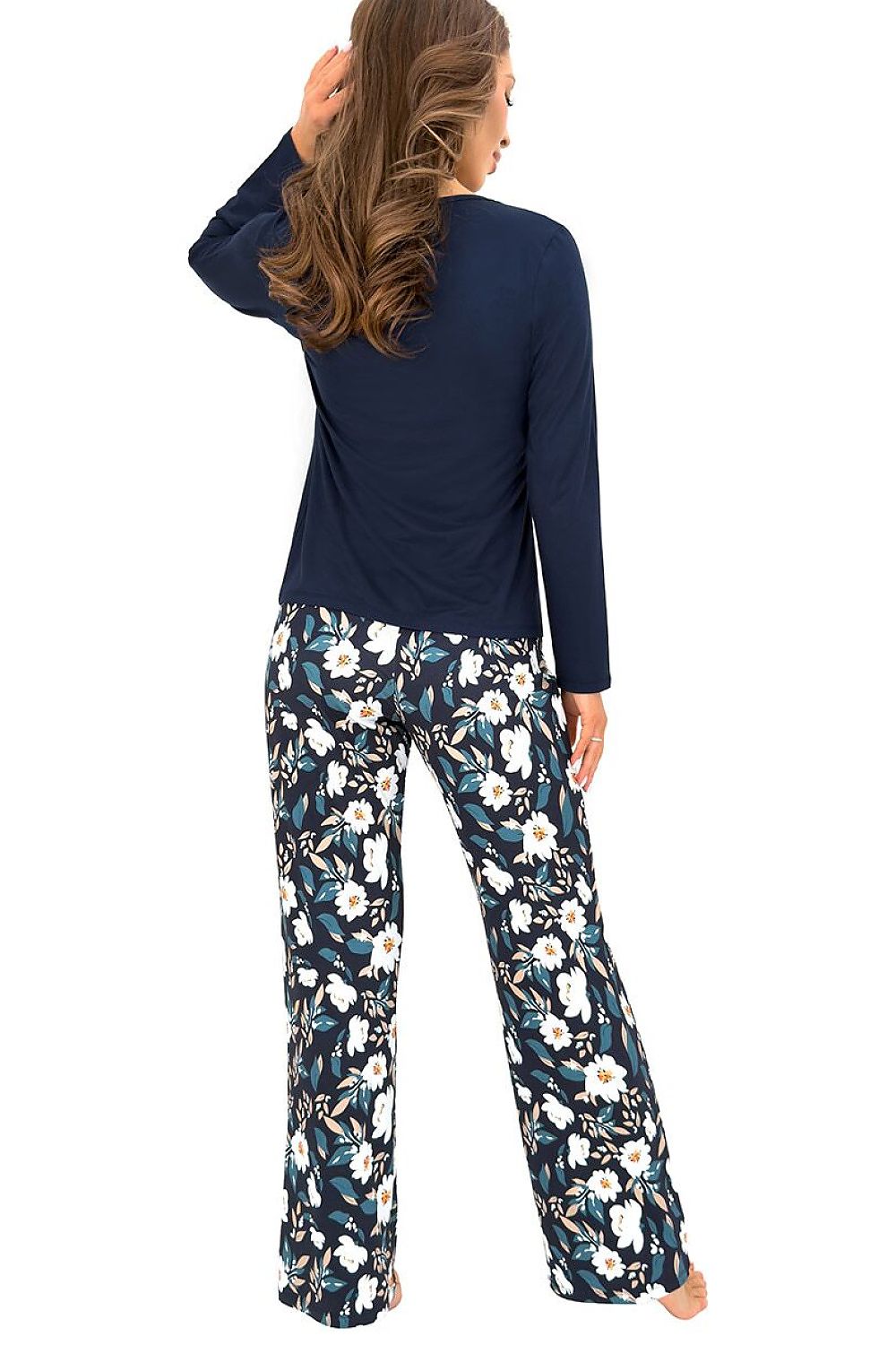 Donna Pyjama in Marineblau mit Blumenhose, Rückansicht