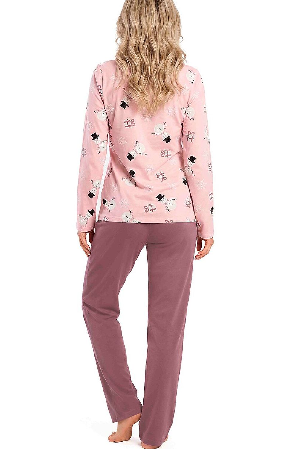 Donna Damenpyjama rosa mit Schneemannmuster, Rückansicht
