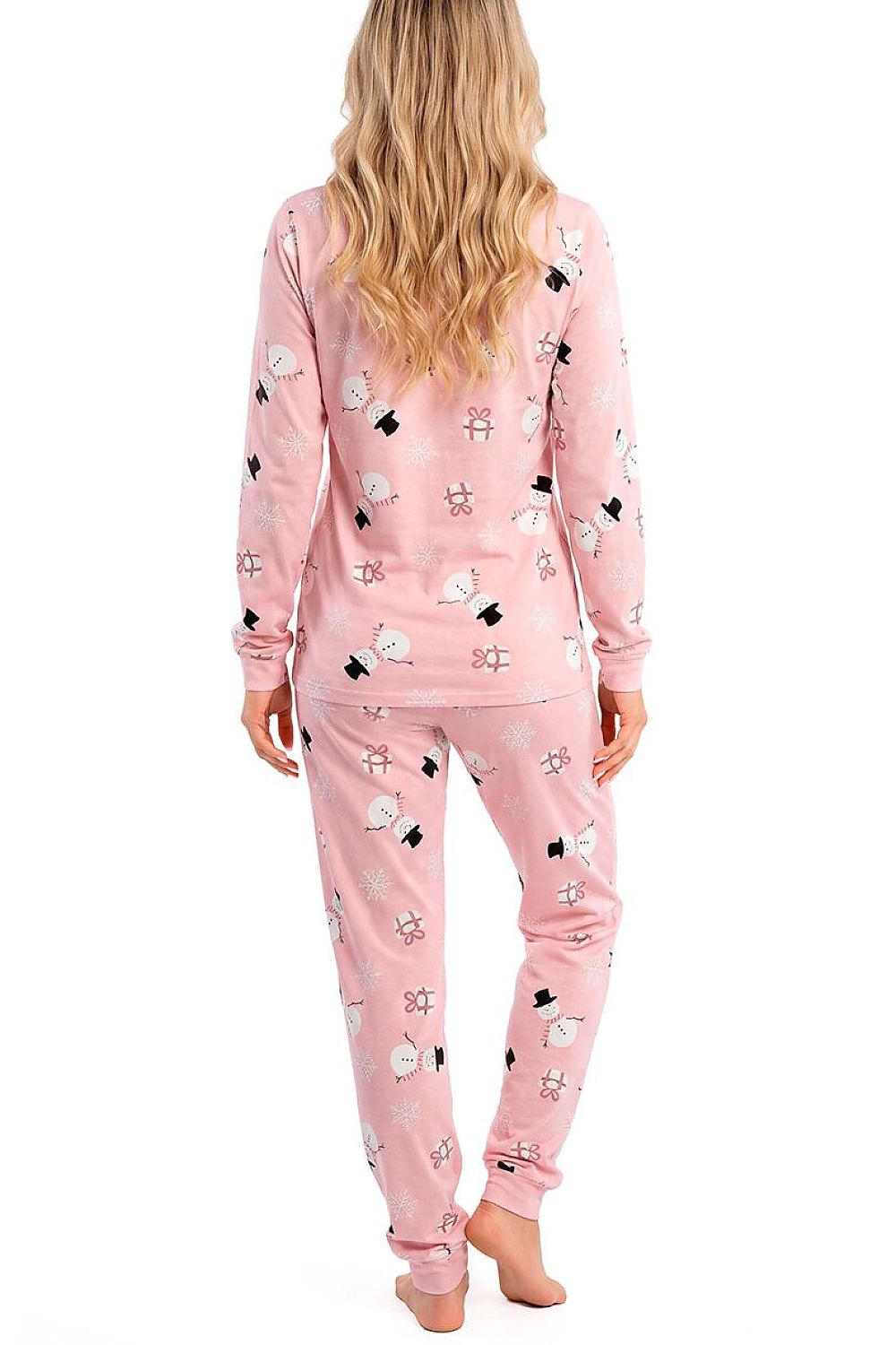 Donna Pyjama rosa mit Schneemannmuster, Rückansicht