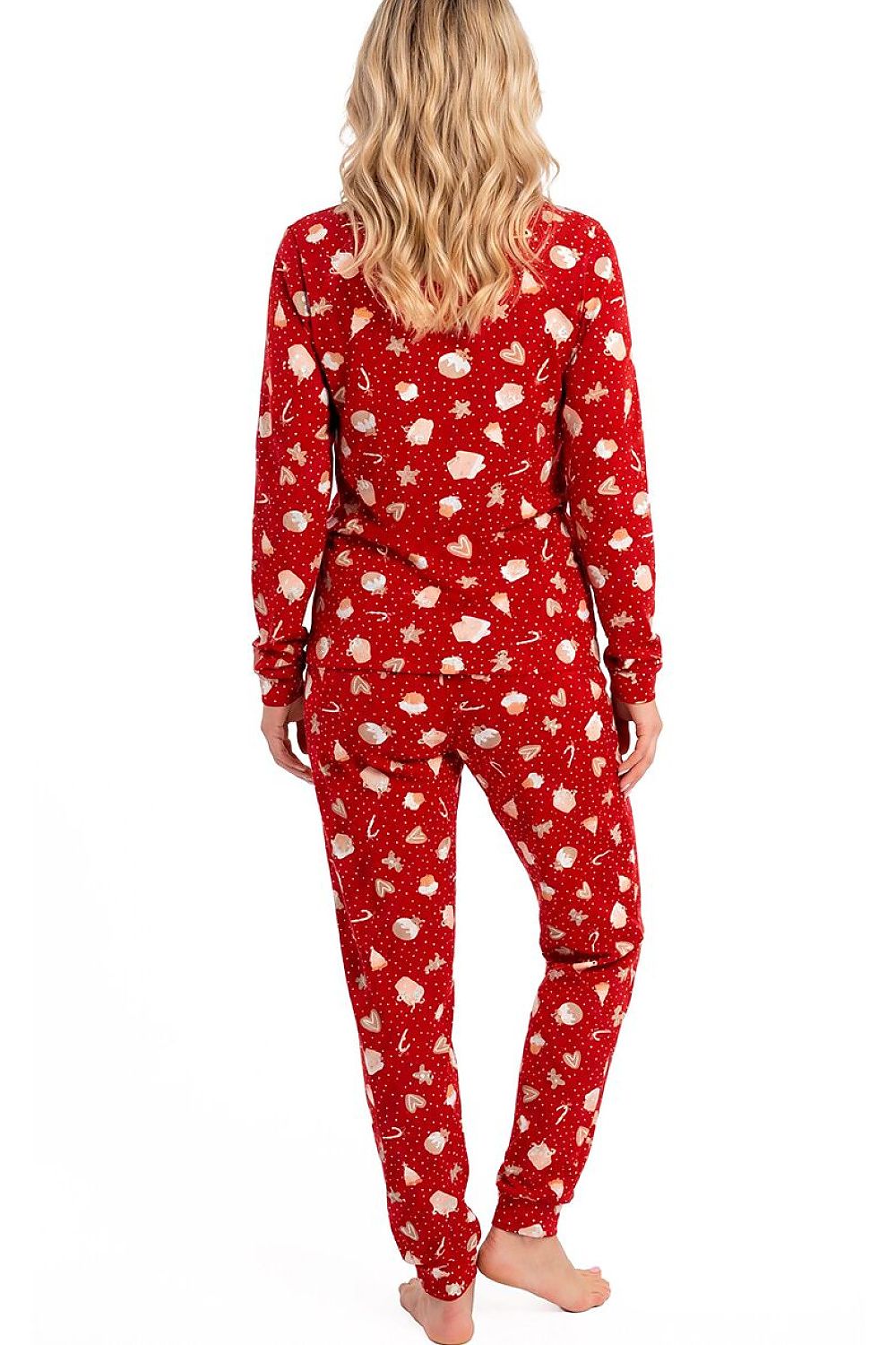Donna Pyjama rot mit Lebkuchenmuster in Rückansicht