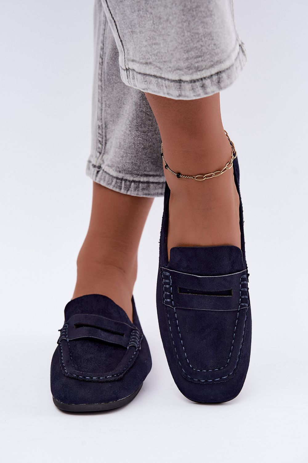 Step in style Mokassin in Marineblau mit Zierlasche, Vorderansicht
