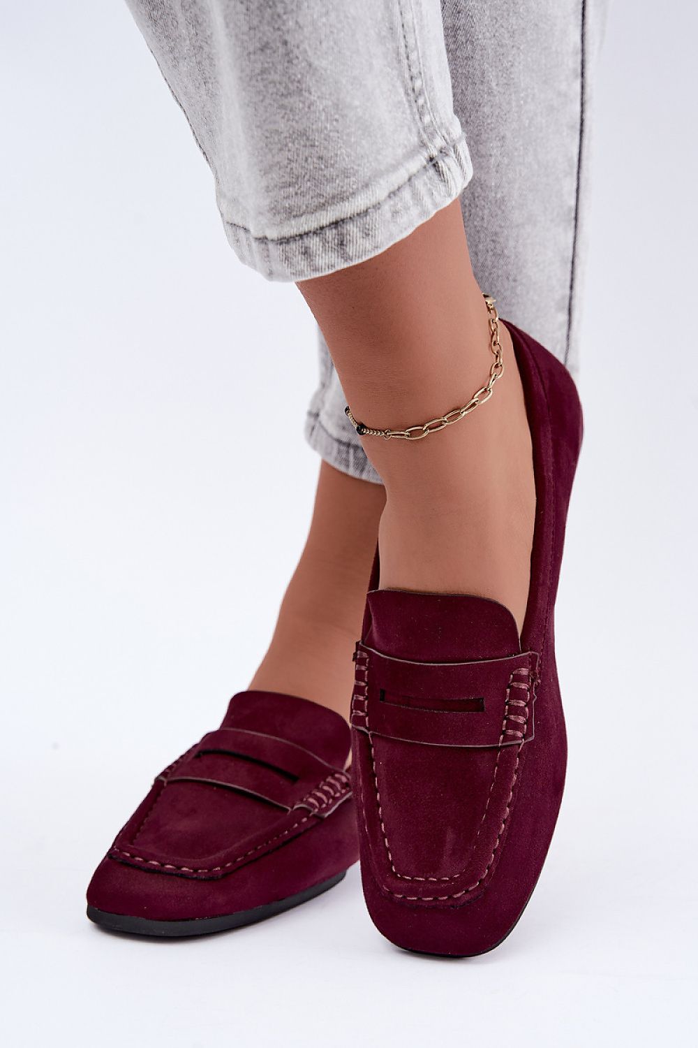 Step in style Mokassin in Bordeauxrot mit Zierlasche, Seitenansicht
