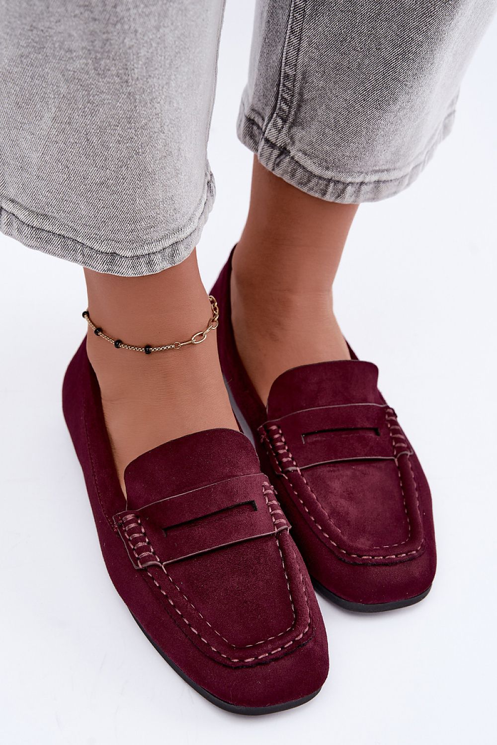 Step in style Mokassin in Bordeauxrot mit Zierlasche, Vorderansicht
