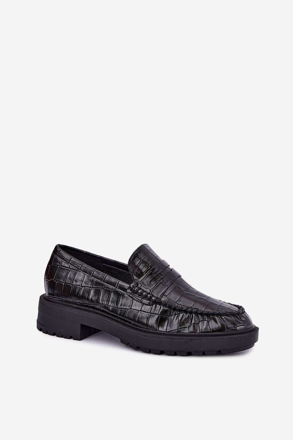 Step in style Mokassin schwarz mit Krokodilprägung, Seitenansicht