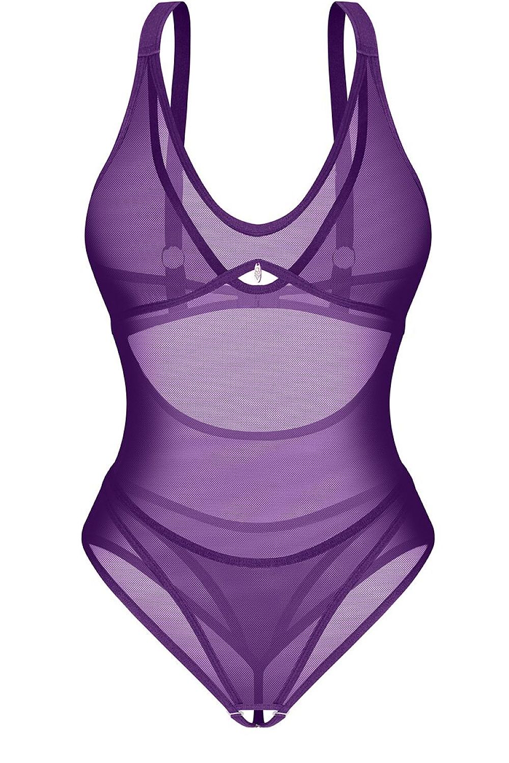 Obsessive Dessous-Body in Violett aus transparentem Netzstoff, Vorderansicht