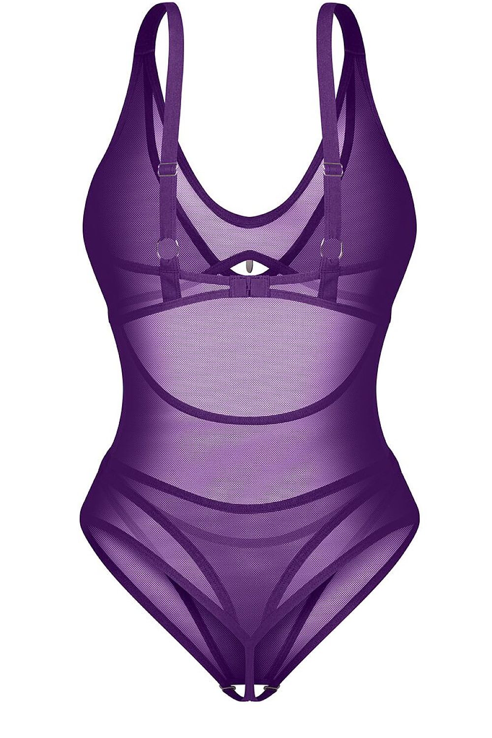 Obsessive Dessous-Body in Violett mit transparentem Netzstoff, Vorderansicht