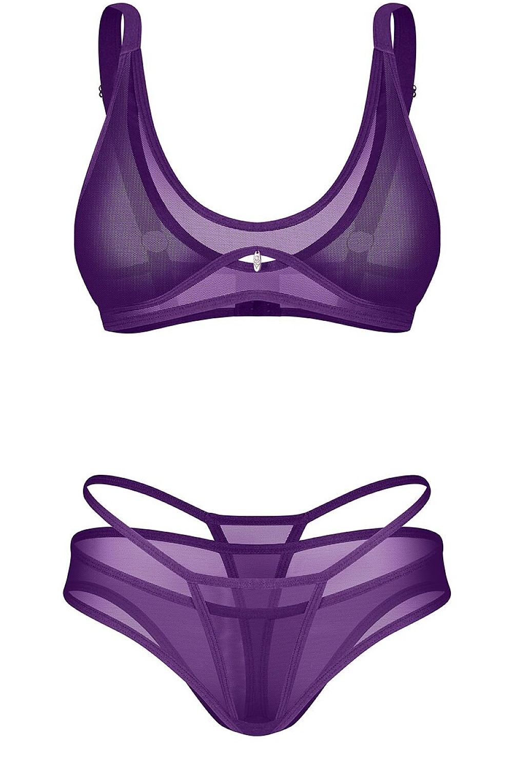 Obsessive Dessous-Set in Violett aus transparentem Netz, Vorderansicht