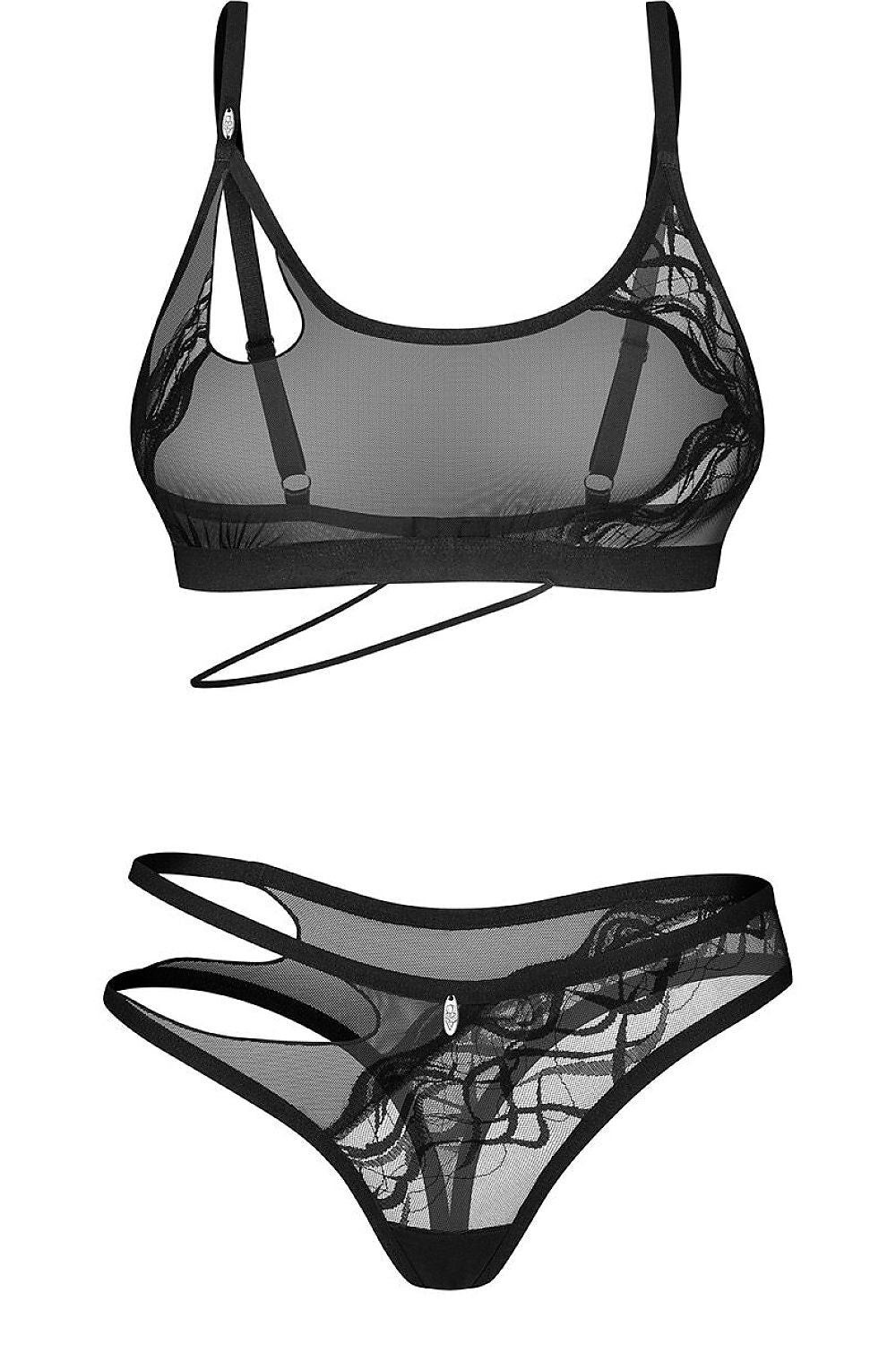 Obsessive Dessous-Set in Schwarz mit Spitzenmuster und Cut-outs, Produktansicht