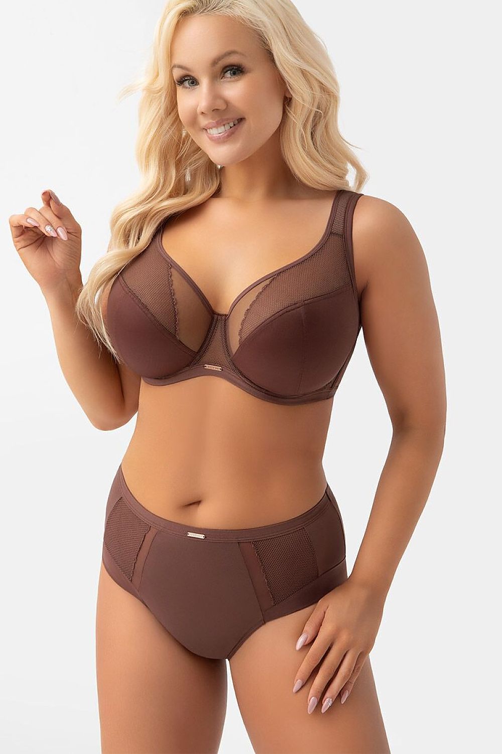 Gorsenia Lingerie Soft-BH in Braun mit Spitzeneinsätzen, Vorderansicht