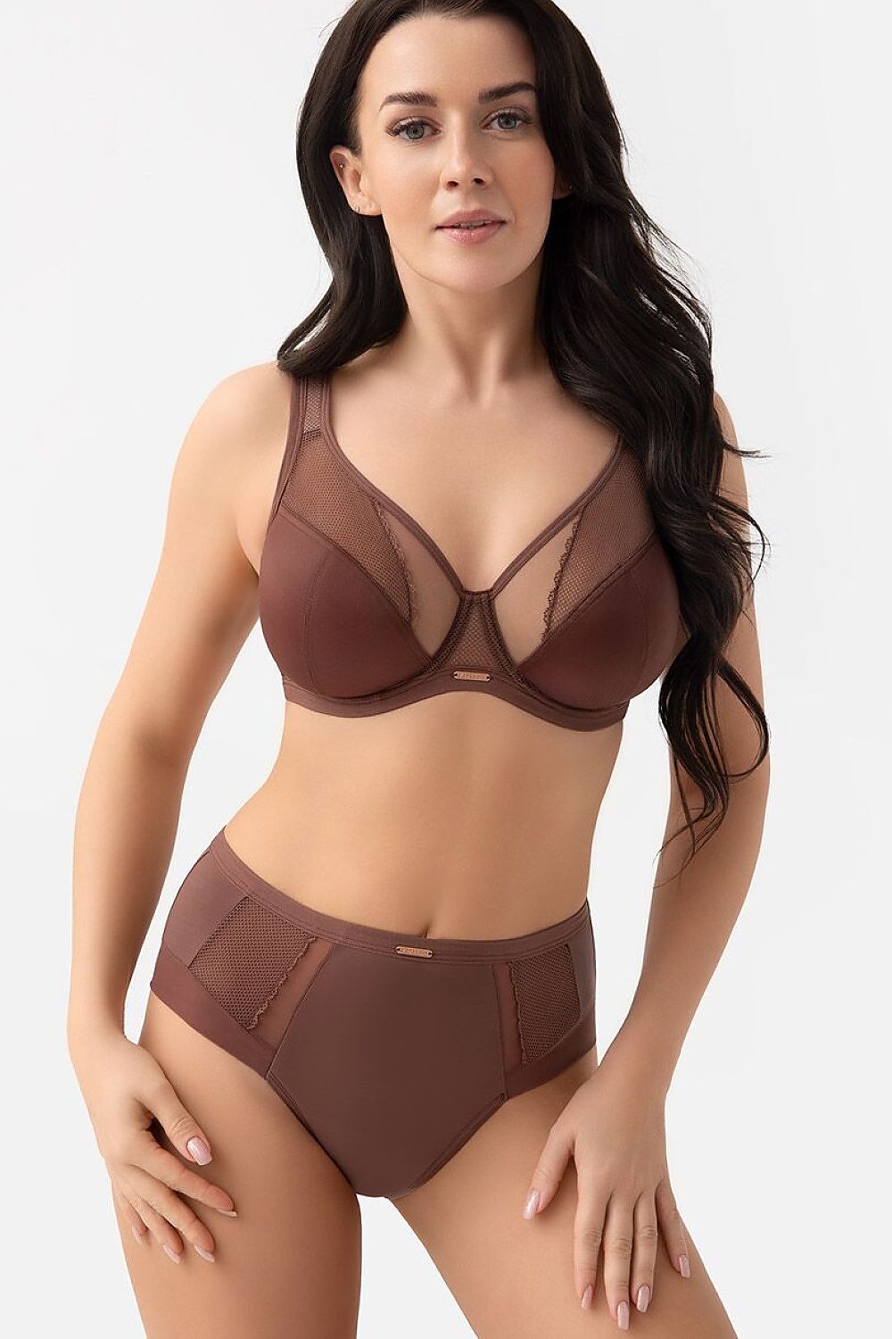 Gorsenia Lingerie Soft-BH in Braun mit Spitzeneinsätzen, Vorderansicht