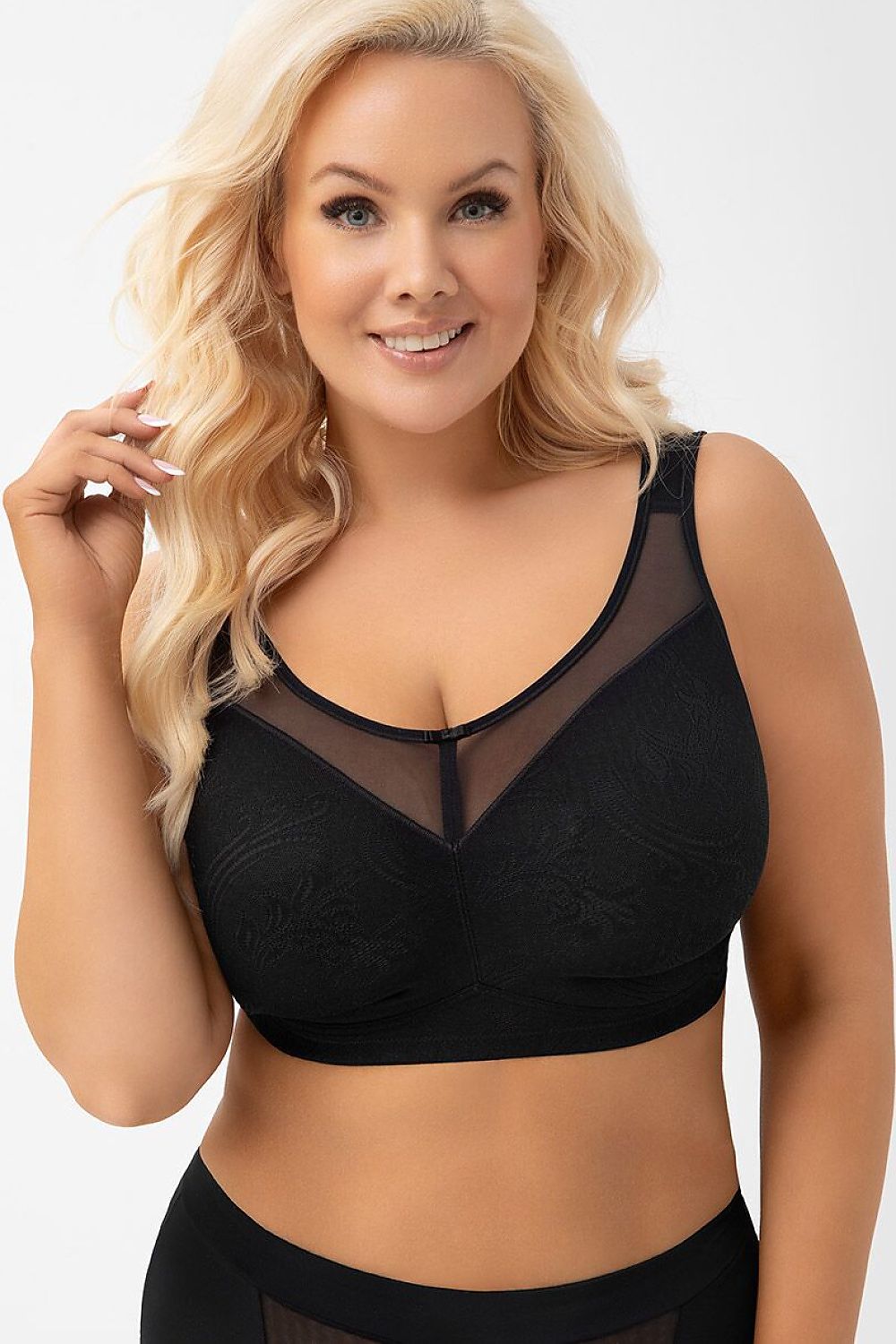 Gorsenia Lingerie Soft-BH Schwarz mit transparenter Mesh-Partie, Vorderansicht