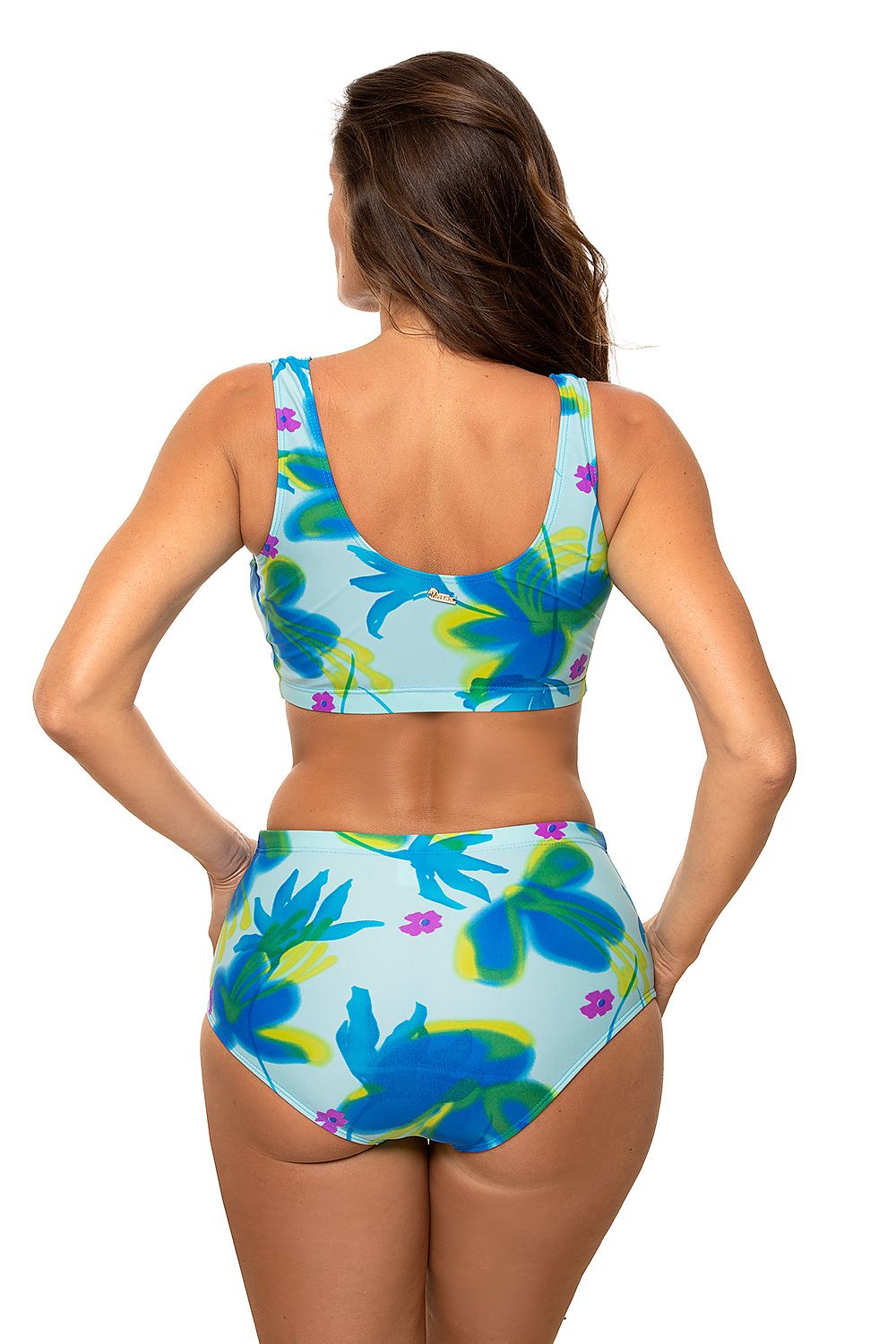 Marko Bikini-Oberteil türkis mit großem Blumenmuster, Rückansicht