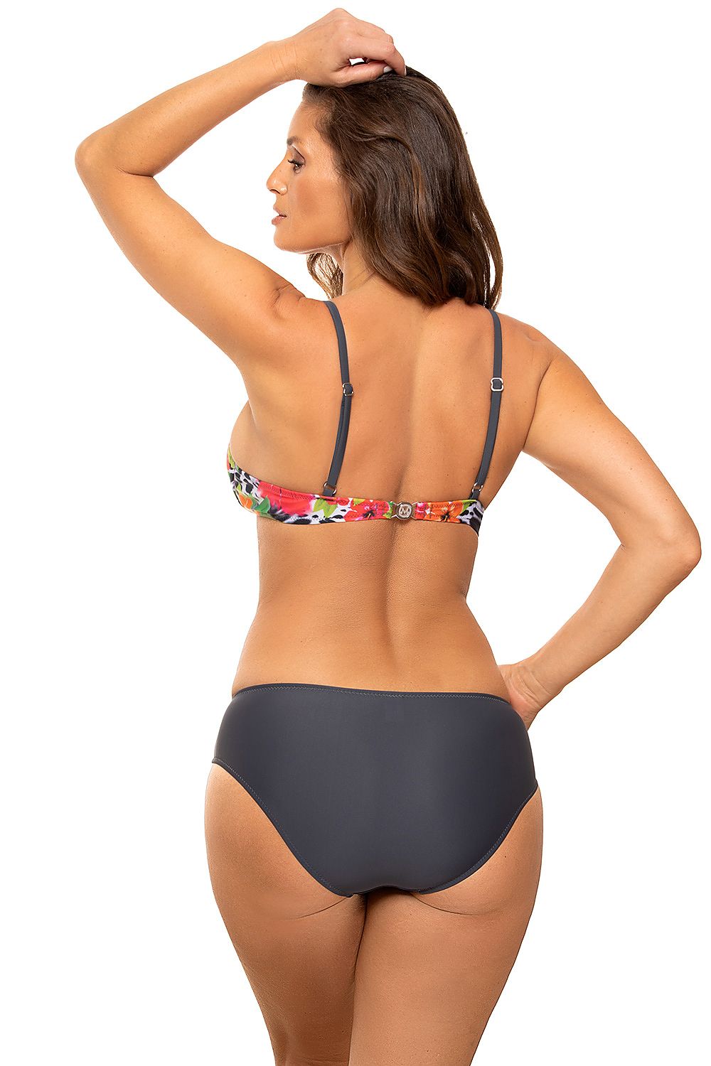 Marko Bikini-Set mit mehrfarbigem Blumenmuster und dunkelgrauem Unterteil, Rückansicht