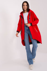 Relevance Longline-Kapuzen-Sweatshirt in Rot mit Reißverschluss, Vorderansicht