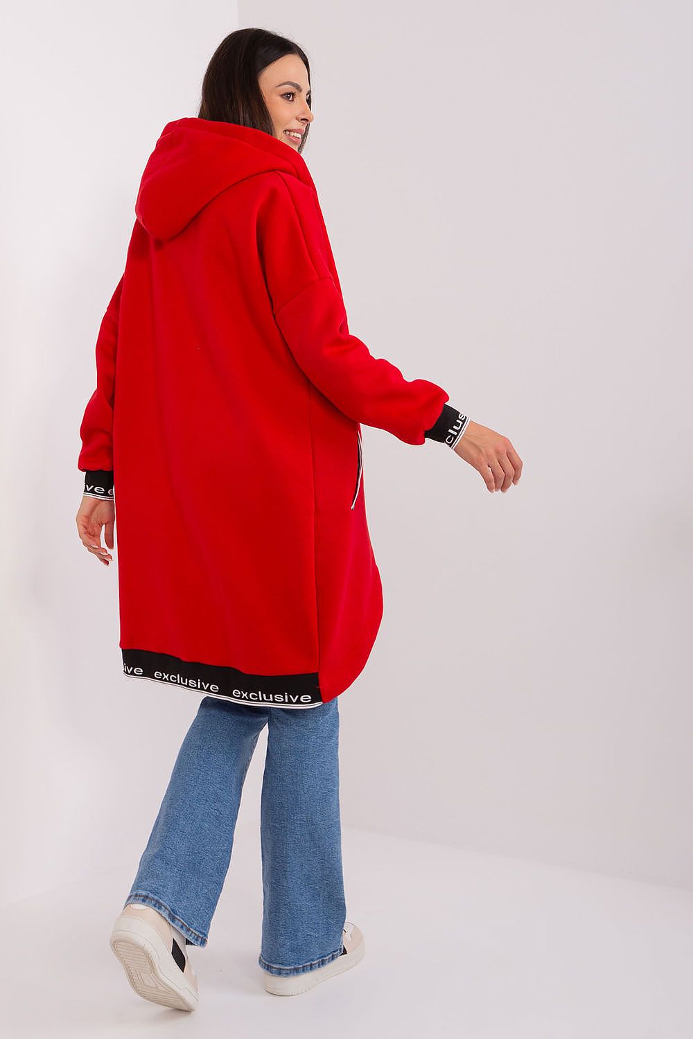 Relevance Longline-Kapuzen-Sweatshirt in Rot mit Kapuze, Rückansicht