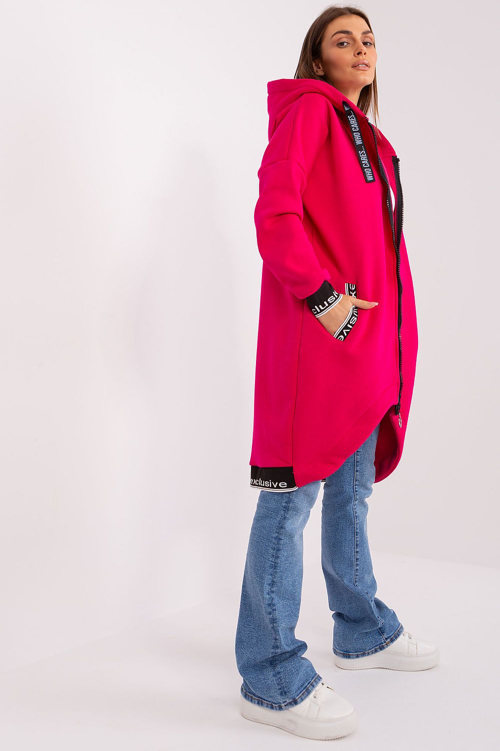 Relevance Longline-Kapuzen-Sweatshirt in Pink mit Kapuze, Seitenansicht