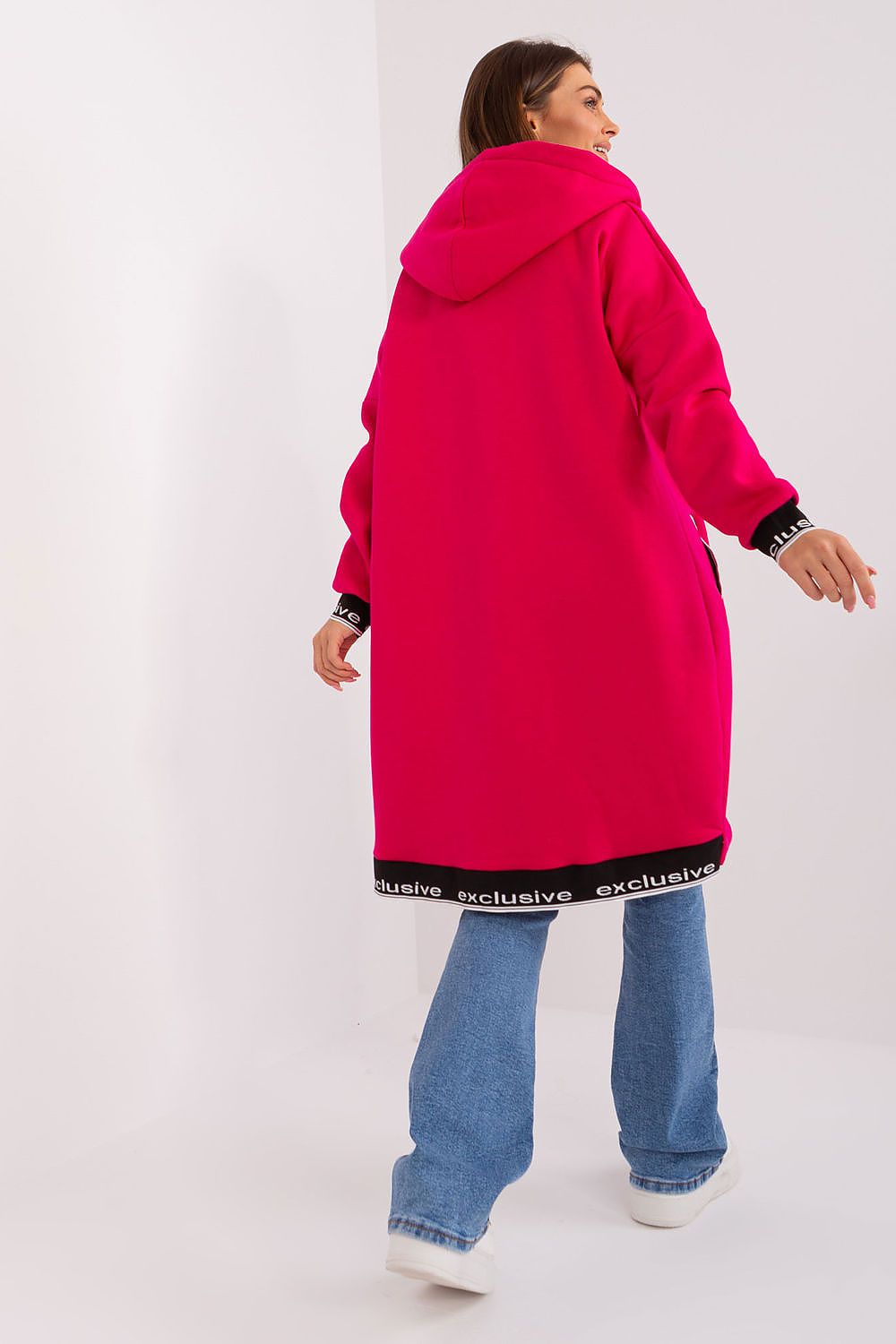 Relevance Longline-Kapuzen-Sweatshirt in Pink mit Kapuze, Rückansicht