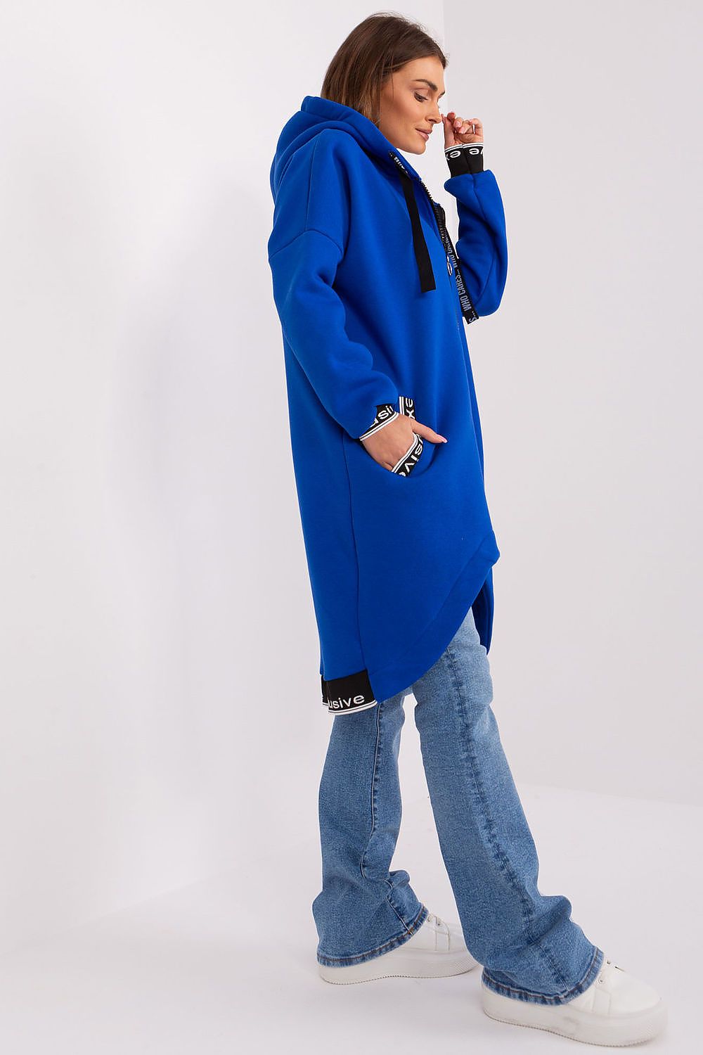 Relevance Longline-Kapuzen-Sweatshirt in Blau mit Seitentaschen, Seitenansicht