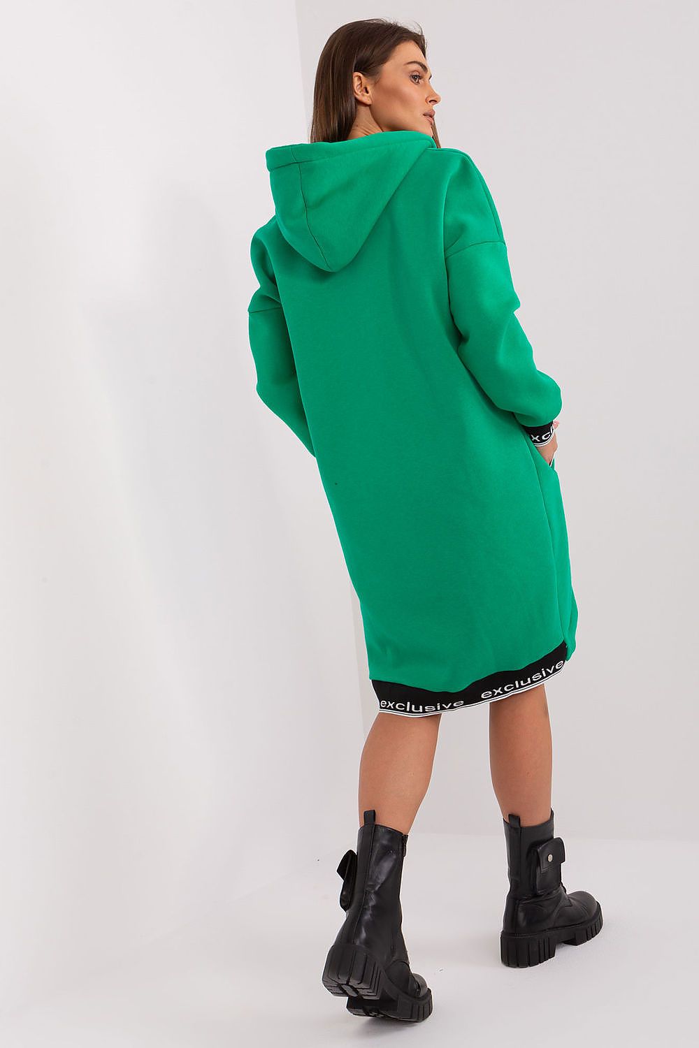 Relevance Longline-Kapuzen-Sweatshirt in Grün mit Kapuze, Rückansicht