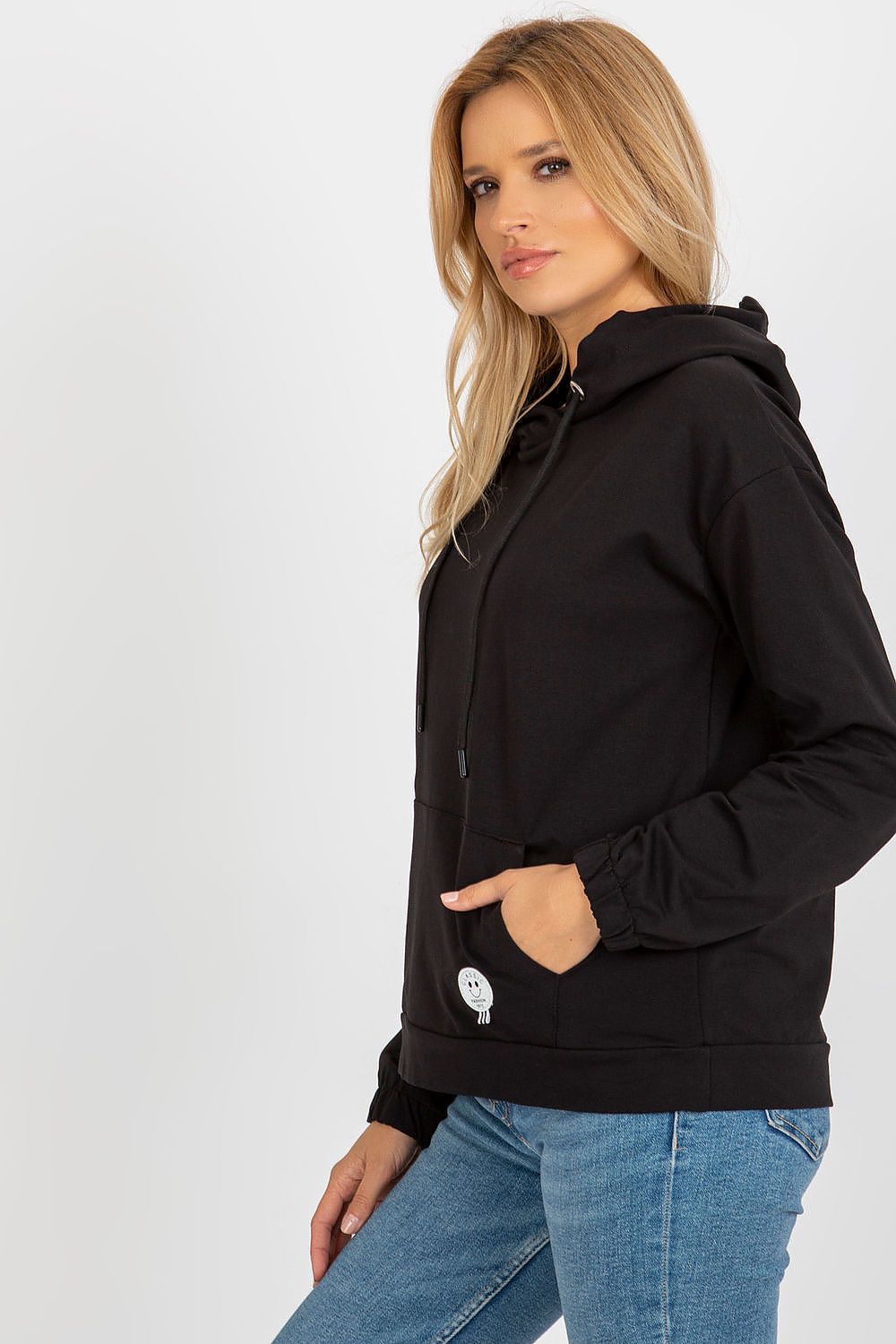 Relevance Kapuzen-Sweatshirt schwarz mit Kängurutasche, Seitenansicht