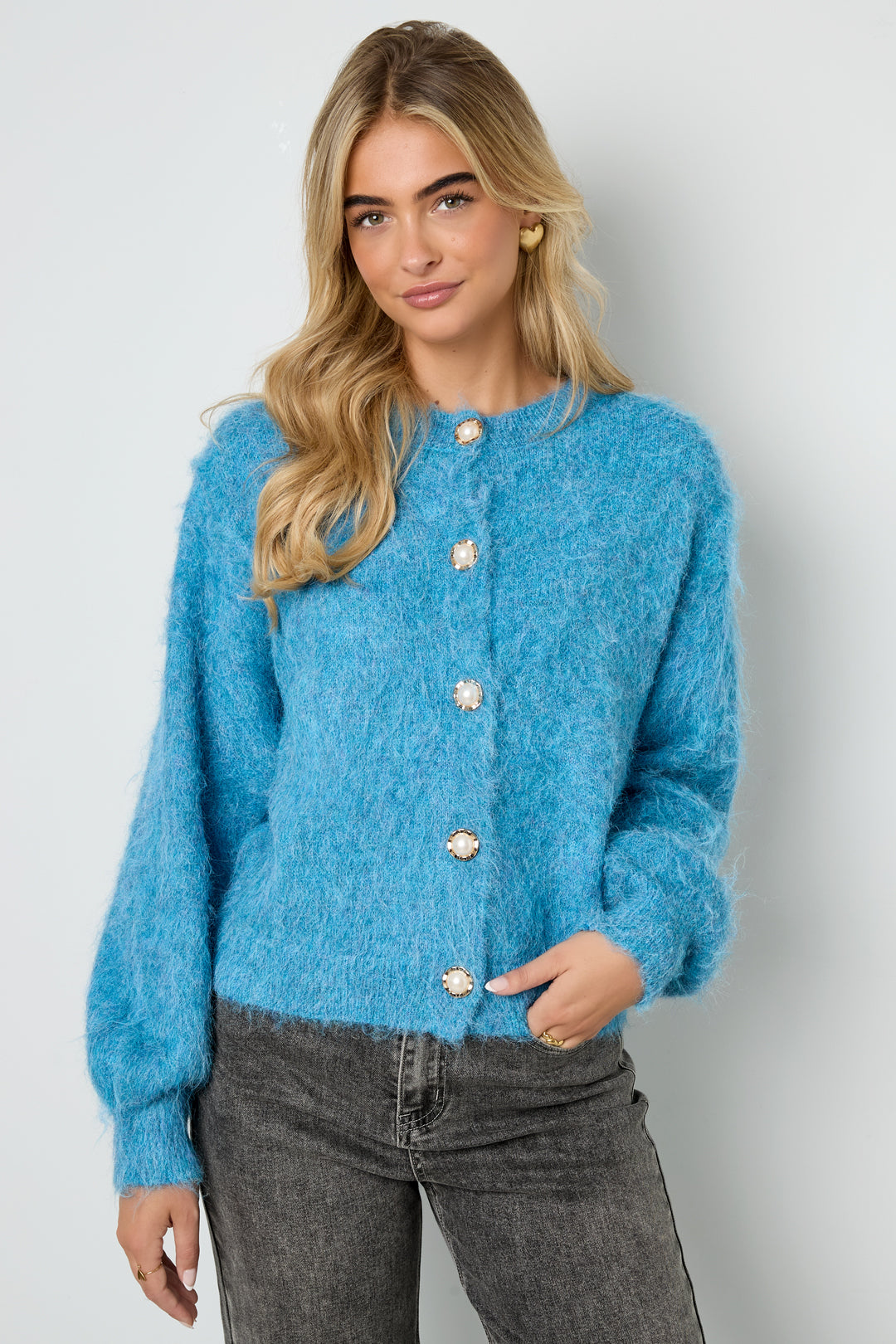 Gestrickte Polyesterfaser Damen Strickjacke Casual Einfarbig