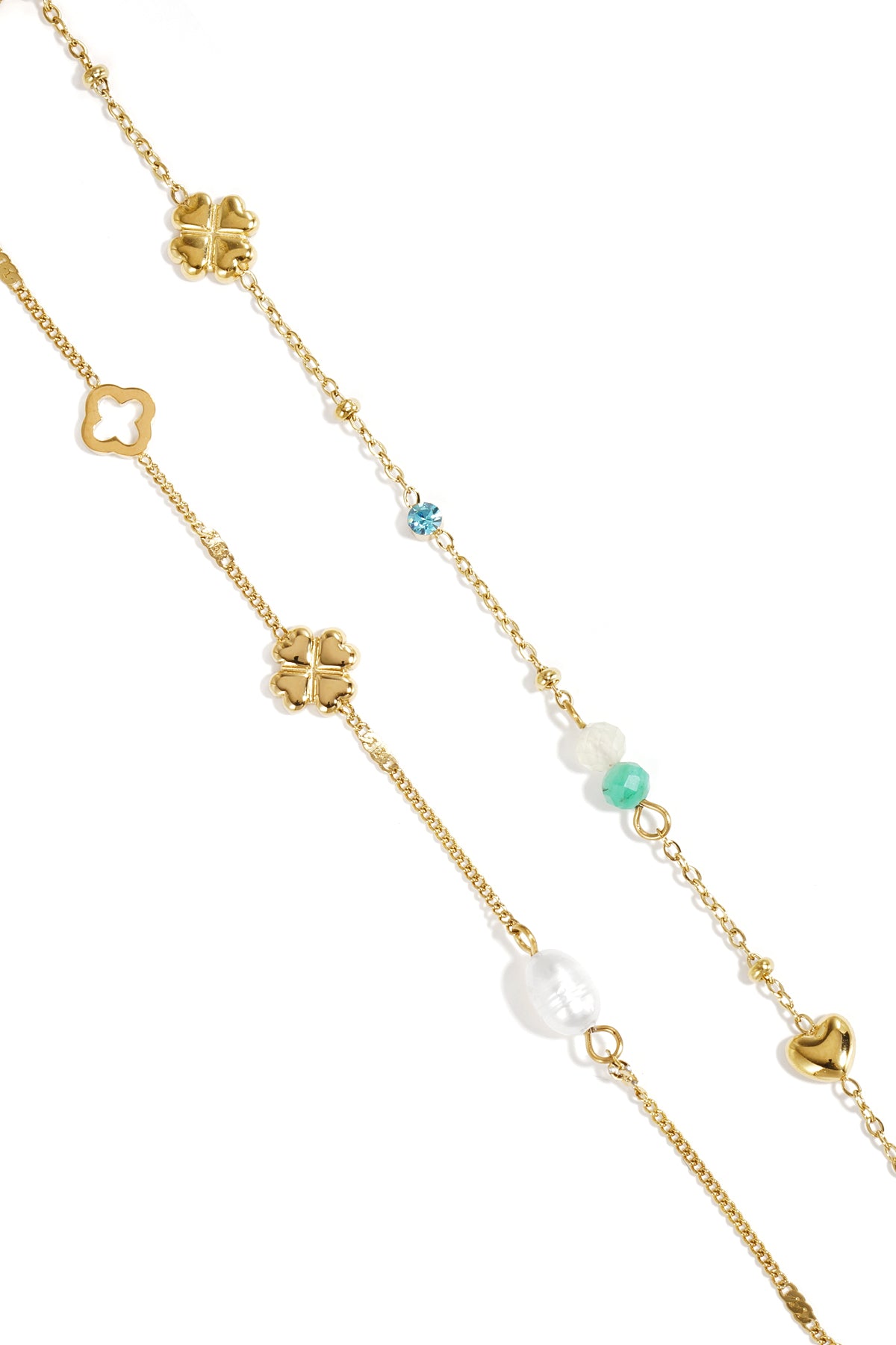 Armband mit Kleeblatt, Perlen und Steinen
