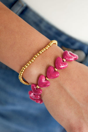 Elastic heart beaded bracelet