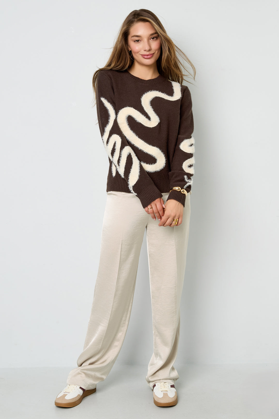 Gestrickte Polyesterfaser Damen Strickpullover Casual Farbkontrast