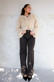 Gewebte Baumwolle Damen Gerade Hose Leopardenmuster Herbst/Winter