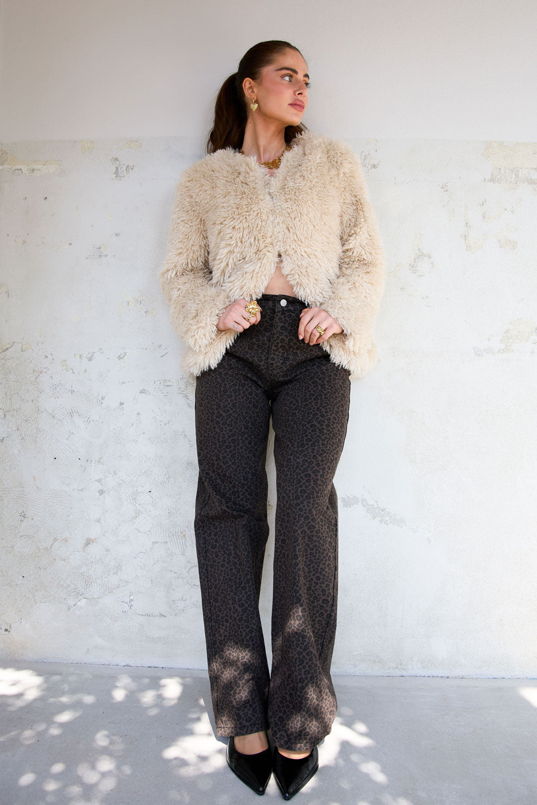 Gewebte Baumwolle Damen Gerade Hose Leopardenmuster Herbst/Winter