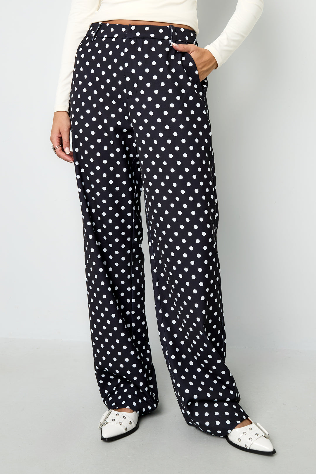 Gewebte Polyesterfasern Damen Gerade Hosen Elegante Punkte