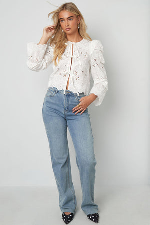 Baumwolle Gewebt Damen Langarm Oberteil Casual Cutout