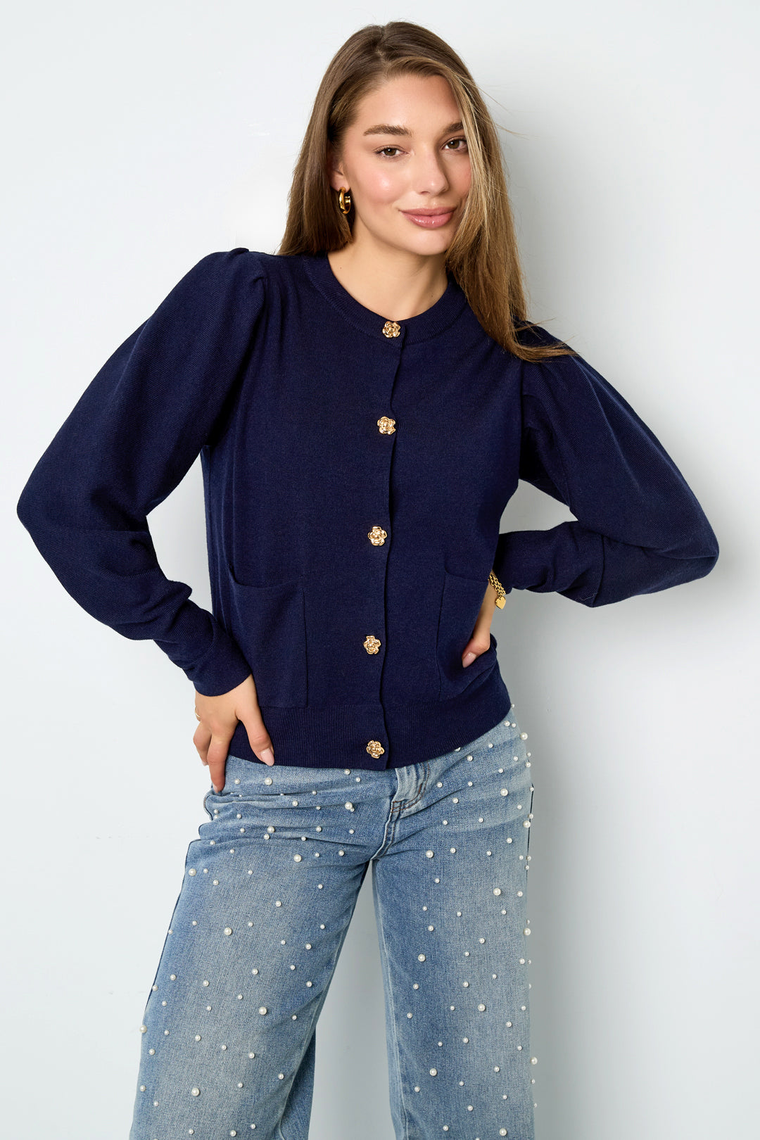Gestrickte Viskose Damen-Cardigan Herbst/Winter Casual Einfarbig