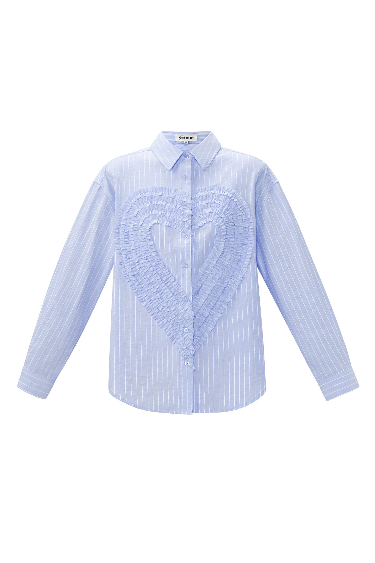 Cotton Woven Damen-Bluse Casual Stripes Herz Ruffle Detail