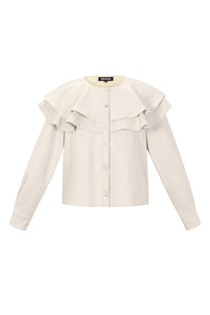 Woven Polyester Fiber Damen Bluse Elegant Ruffle Trim