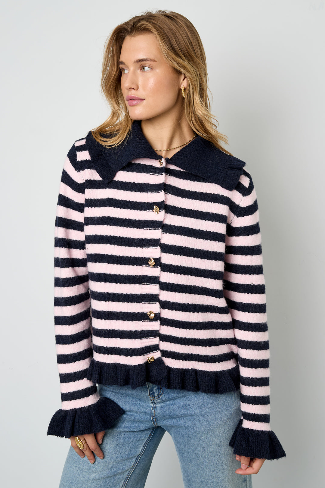 Gestrickte Polyesterfaser Damen-Cardigan Casual Streifen