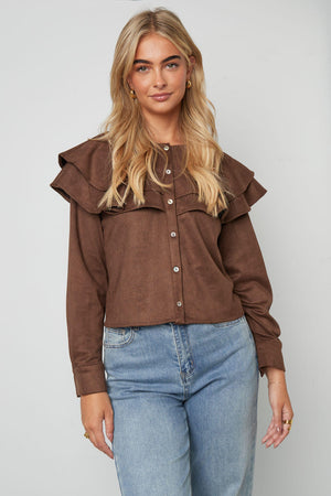 Woven Polyester Fiber Damen Bluse Elegant Ruffle Trim