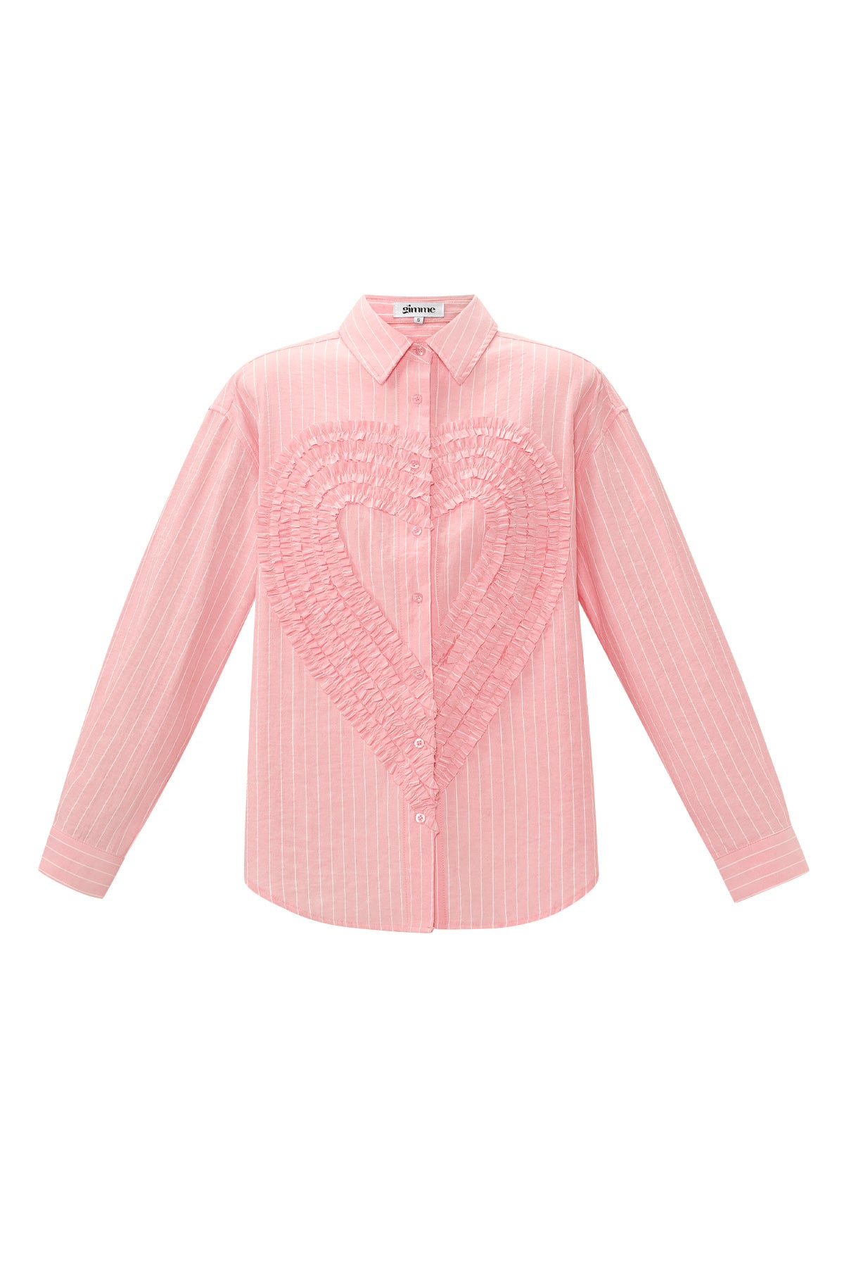 Cotton Woven Damen-Bluse Casual Stripes Herz Ruffle Detail