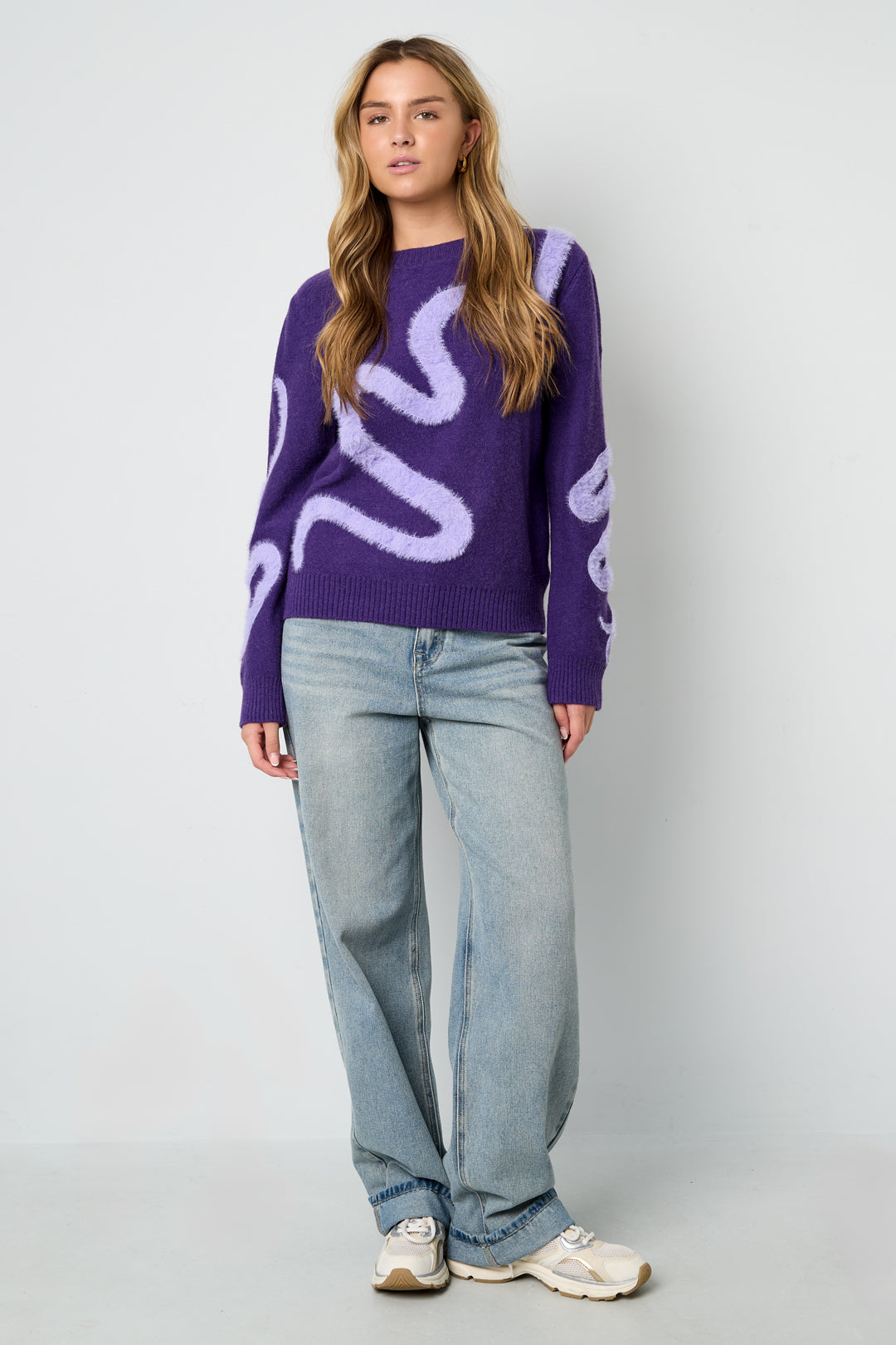 Gestrickte Polyesterfaser Damen Strickpullover Casual Farbkontrast